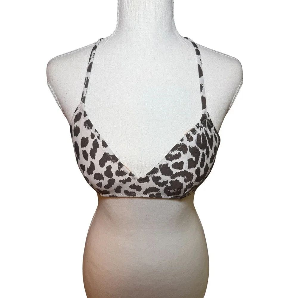 J. Crew Bikini Top Womens Small Brown Leopard Print  Triangle Cross Back